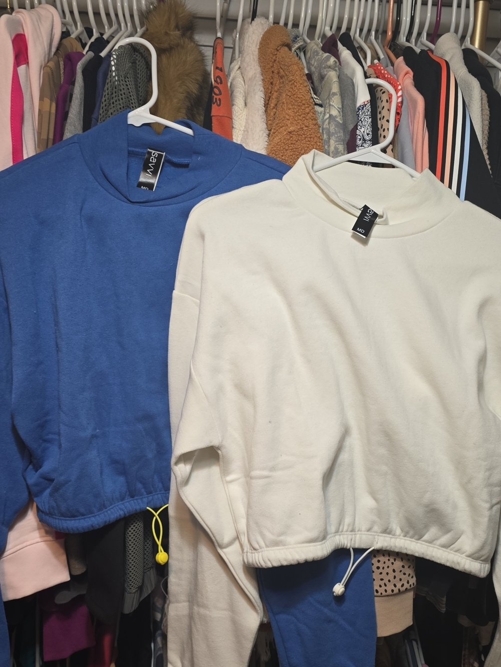 Mock Neck Cropped Sweatshirt in White by Mads